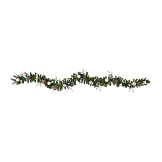 9ft. Pre-Lit Clear LED Ornament & Pinecone Artificial Christmas Garland